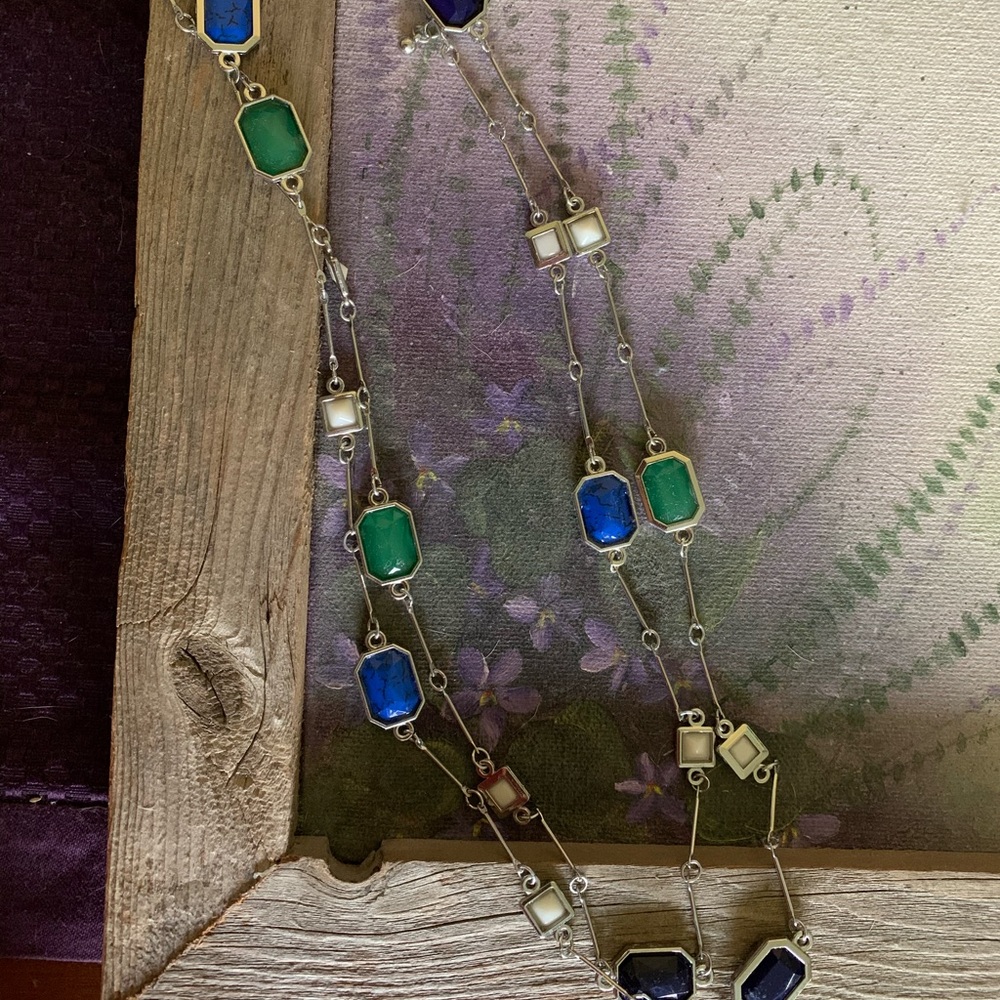 Geometric long layering necklace